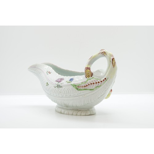 1033 - A WORCESTER LEAF SHAPED SAUCE BOATMid 18th century 22cms wide