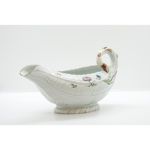 1033 - A WORCESTER LEAF SHAPED SAUCE BOATMid 18th century 22cms wide