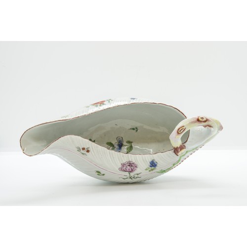 1033 - A WORCESTER LEAF SHAPED SAUCE BOATMid 18th century 22cms wide