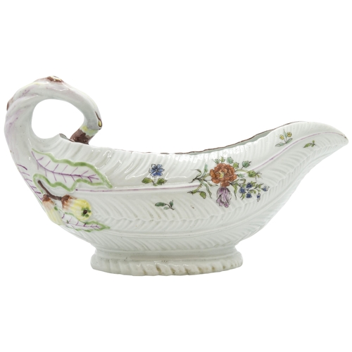 1033 - A WORCESTER LEAF SHAPED SAUCE BOATMid 18th century 22cms wide