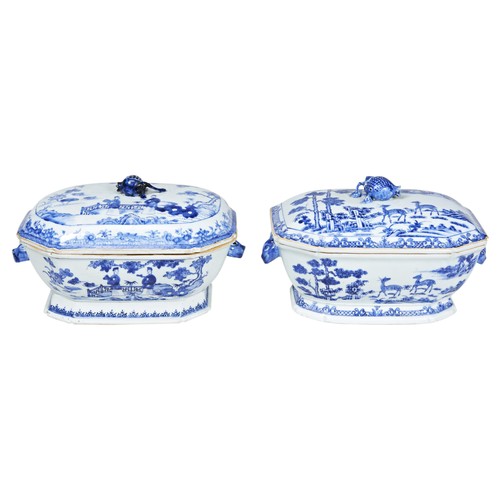 2078 - TWO CHINESE BLUE AND WHITE TUREENS AND COVERSQINALONG PERIOD (1736-1795)with pomegranate finials... 