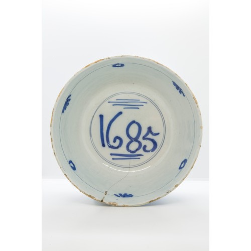 1034 - A DUTCH DELFT PUNCH BOWL DATED 168525cms wide