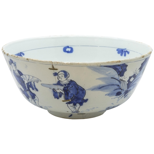 1034 - A DUTCH DELFT PUNCH BOWL DATED 168525cms wide