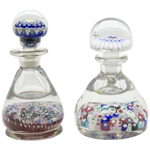 1243 - TWO MILLEFIORI PAPERWEIGHT BOTTLES19th/20th century, tallest is 13cms high