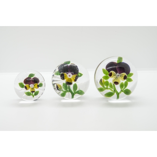 1244 - THREE BACCARAT PANSY PAPERWEIGHTS19th Century, largest is 7.5cms wide