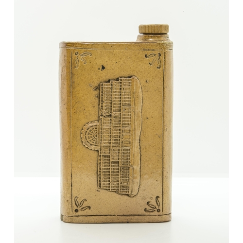 1085 - A DOULTON AND WATTS SLATGLAZED REFORM FLASK TOGETHER WITH A CRYTAL PALACE COMEMERATIVE FLASK19th cen... 