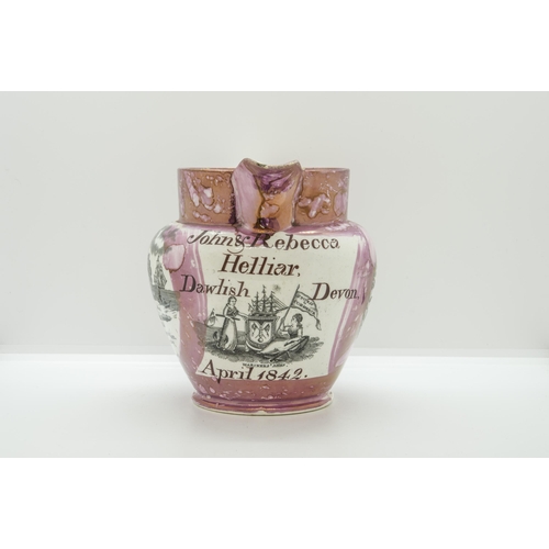 1086 - A SUNDERLAND LUSTRE JUG BY DIXON AND COCira 1840, 15cms high