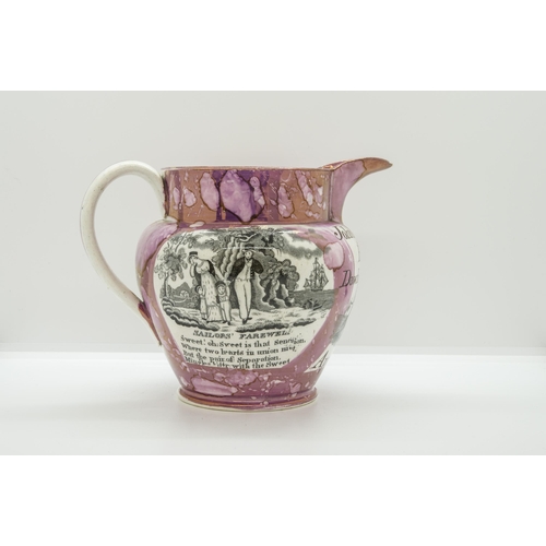 1086 - A SUNDERLAND LUSTRE JUG BY DIXON AND COCira 1840, 15cms high