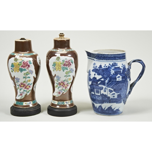 2115 - A PAIR OF CHINESE CAFE-AU-LAIT BALUSTER VASESQING DYNASTY, 19TH CENTURY23cm high; together with A CH... 