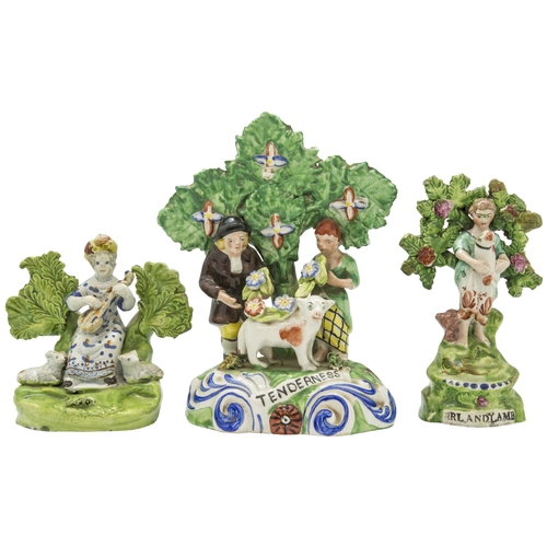 1099 - A RLAPH SALT PEARLWARE BOCAGE FIGURECirca 1830, entitled 'GIRL AND LAMB' together with another figur... 