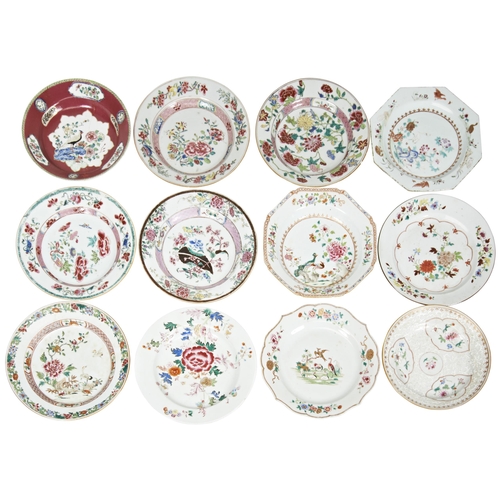 2129 - A GROUP OF TWELVE CHINESE FAMILLE ROSE DISHESQING DYNASTY, 18TH CENTURY20cm - 23cm diam