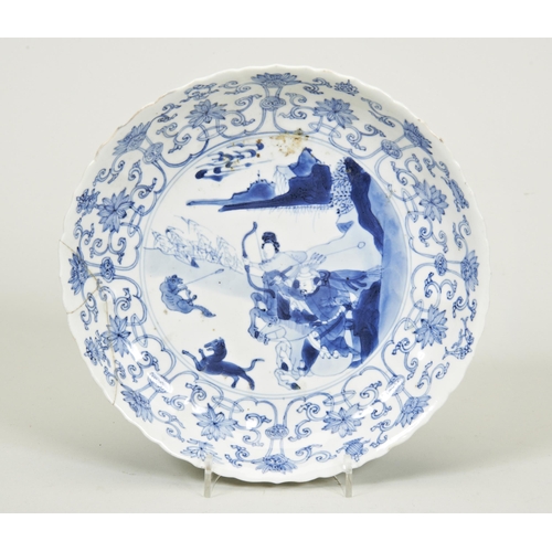 2132 - TWO CHINESE BLUE AND WHITE BARBED DISHESKANGXI PERIOD (1662-1722)with an apocryphal Chenghua mark20c... 