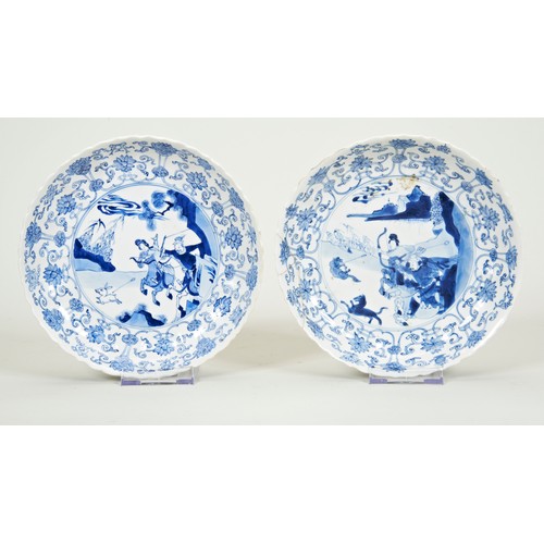 2132 - TWO CHINESE BLUE AND WHITE BARBED DISHESKANGXI PERIOD (1662-1722)with an apocryphal Chenghua mark20c... 