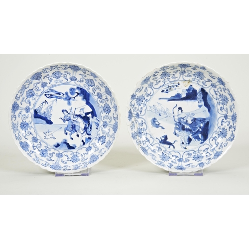 2132 - TWO CHINESE BLUE AND WHITE BARBED DISHESKANGXI PERIOD (1662-1722)with an apocryphal Chenghua mark20c... 