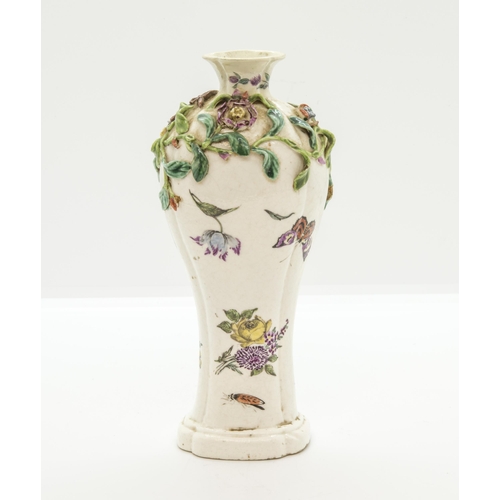 1113 - AN 18TH CENTURY PORCELAIN QUATREFOIL VASE, POSSIBLY CHELSEACirca 1745-49 with painted sprigs and ins... 