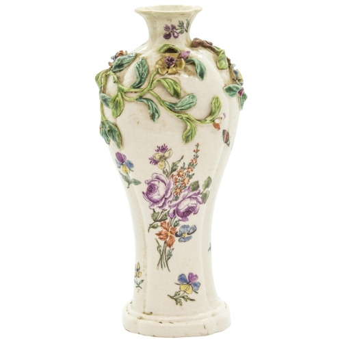 1113 - AN 18TH CENTURY PORCELAIN QUATREFOIL VASE, POSSIBLY CHELSEACirca 1745-49 with painted sprigs and ins... 