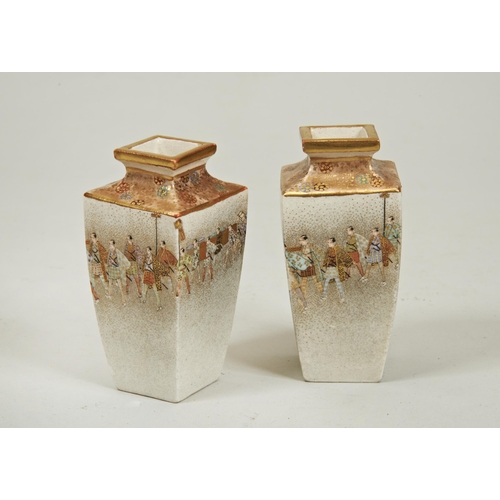 2208 - A SMALL PAIR OF JAPANESE SATSUMA SQUARE-FORM VASESLATE MEIJI PERIOD9cm high