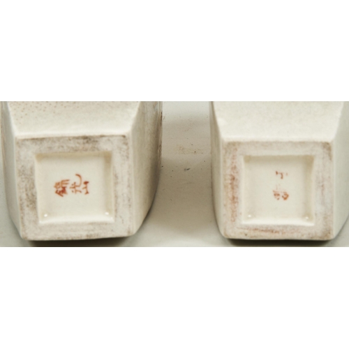 2208 - A SMALL PAIR OF JAPANESE SATSUMA SQUARE-FORM VASESLATE MEIJI PERIOD9cm high