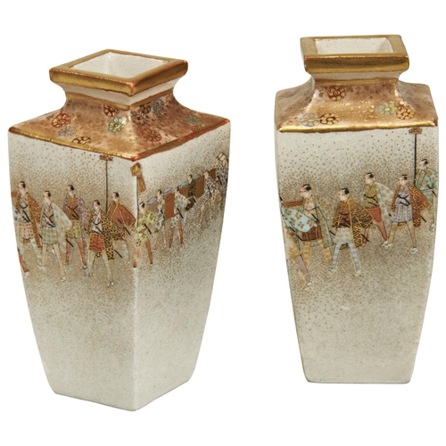 2208 - A SMALL PAIR OF JAPANESE SATSUMA SQUARE-FORM VASESLATE MEIJI PERIOD9cm high