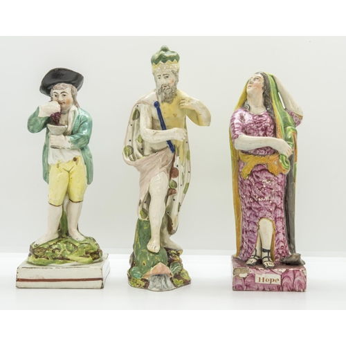 1118 - A GROUP OF PEARLWARE FIGURESCirca 1830s, Hope, Neptune and wine harvester, tallest is 12.5cms high... 