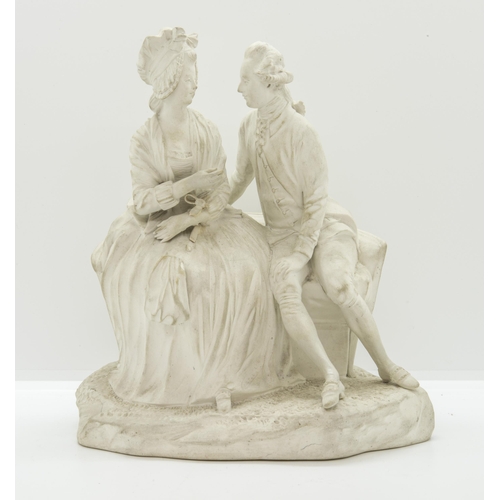 1121 - A BISCUIT PORCELAIN FIGURAL GROUP OF A COURTING COUPLEMid 18th century, 20cms wide