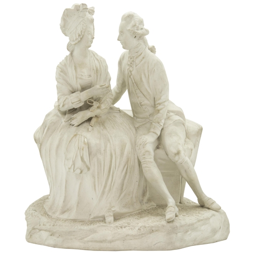 1121 - A BISCUIT PORCELAIN FIGURAL GROUP OF A COURTING COUPLEMid 18th century, 20cms wide