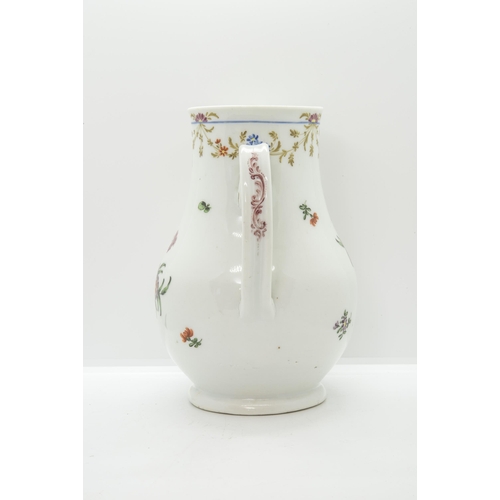 1129 - A MID 18TH CENTURY CIDER JUG,Painted with floral swags and sprays, 22cms high