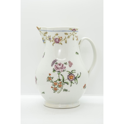 1129 - A MID 18TH CENTURY CIDER JUG,Painted with floral swags and sprays, 22cms high