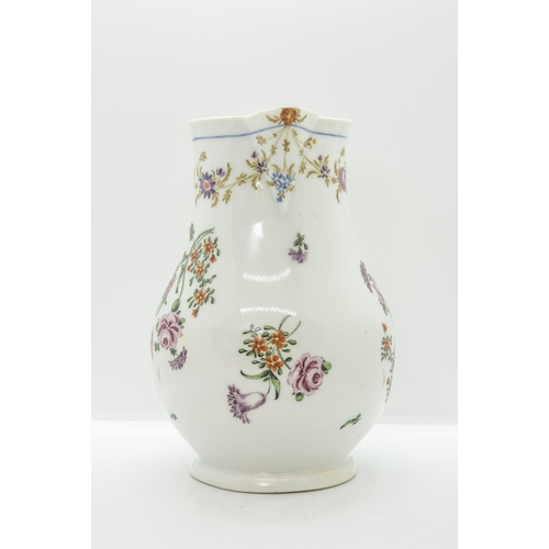 1129 - A MID 18TH CENTURY CIDER JUG,Painted with floral swags and sprays, 22cms high