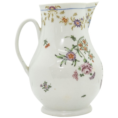 1129 - A MID 18TH CENTURY CIDER JUG,Painted with floral swags and sprays, 22cms high