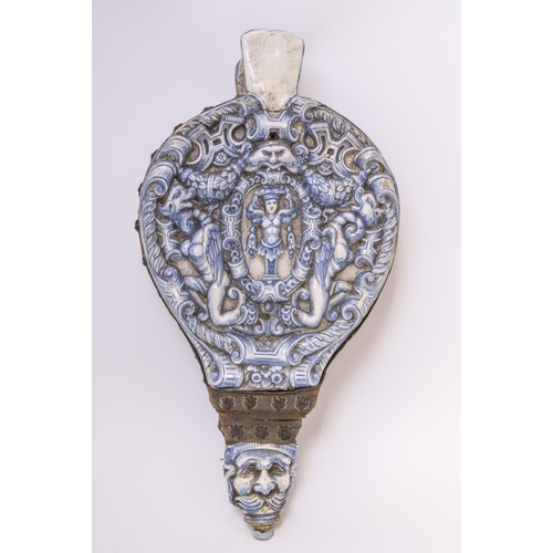 1142 - A DELFT BELLOWS IN GROTESQUE STYLEProbably 19th century, 48 cms