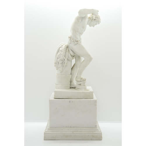 1150 - A MEISSEN BISCUIT NEOCLASSICAL FIGURE OF A DANCING FAUN AFTER THE ANTIQUE19th century, on square sta... 