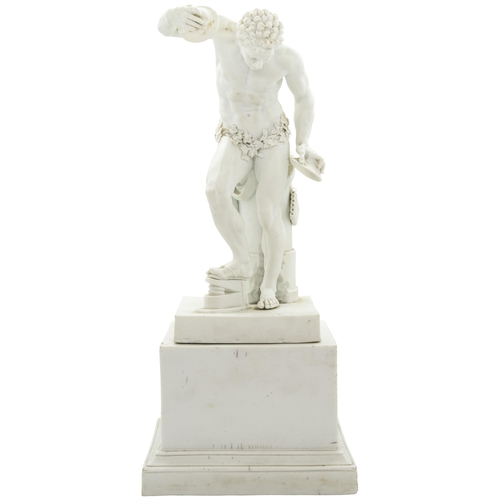 1150 - A MEISSEN BISCUIT NEOCLASSICAL FIGURE OF A DANCING FAUN AFTER THE ANTIQUE19th century, on square sta... 