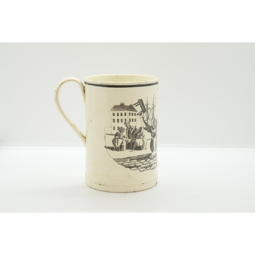 1153 - A CREAMWARE TANKARD, PRINTED TWO FIGHTING FISHWIVESCirca 1810, 13cms high.