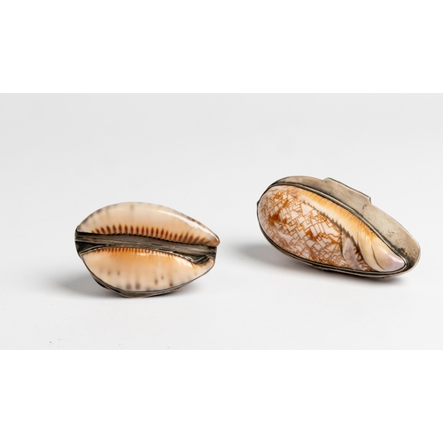 1915 - TWO GEORGIAN SILVER-METAL MOUNTED COWRIE SHELL BOXESLATE 18TH / EARLY 19TH CENTURY6cm & 8.5cm lo... 