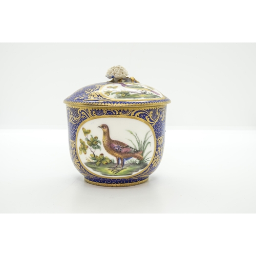 1165 - A SEVRES SUCRIER PAINTED WITH NAMED BIRDSMid 18th century, possibly later decorated, 10cms