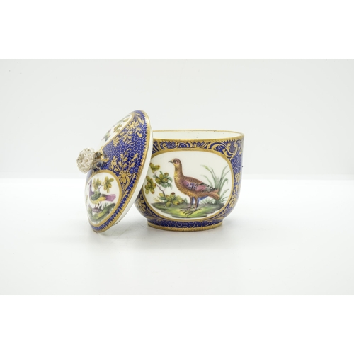 1165 - A SEVRES SUCRIER PAINTED WITH NAMED BIRDSMid 18th century, possibly later decorated, 10cms