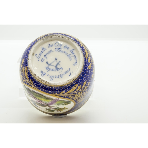 1165 - A SEVRES SUCRIER PAINTED WITH NAMED BIRDSMid 18th century, possibly later decorated, 10cms