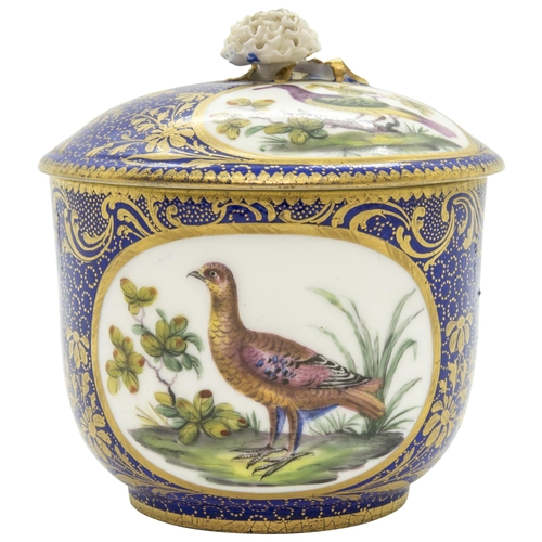 1165 - A SEVRES SUCRIER PAINTED WITH NAMED BIRDSMid 18th century, possibly later decorated, 10cms