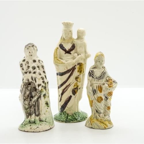 1173 - THREE PRATT TYPE FIGUREScirca 1800, a Madonna and child, a sportsman and a figure of Spring, tallest... 