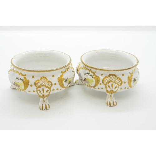 1740 - A PAIR OF ENAMEL OPEN SALTS,Mid 18th century, 8cms wide