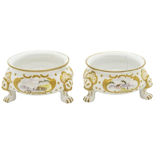 1740 - A PAIR OF ENAMEL OPEN SALTS,Mid 18th century, 8cms wide