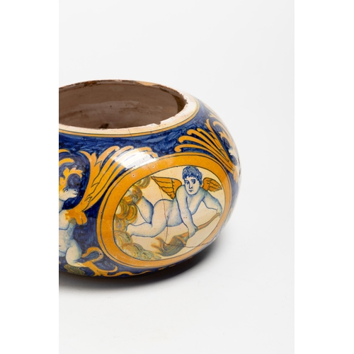 1190 - A RARE AND UNUSUAL ITALIAN MAIOLICA LANTERNDERUTA, 16TH CENTURYof compressed ovoid form, in a fitted... 