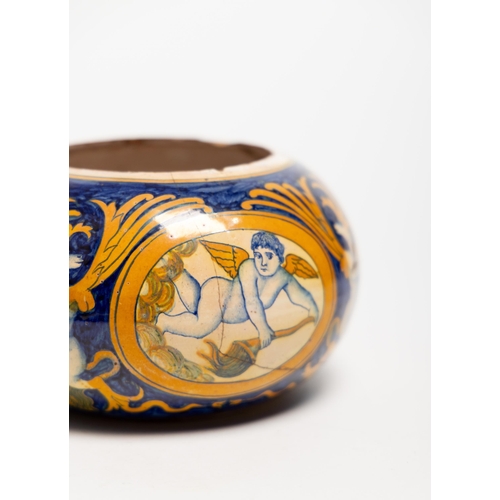 1190 - A RARE AND UNUSUAL ITALIAN MAIOLICA LANTERNDERUTA, 16TH CENTURYof compressed ovoid form, in a fitted... 