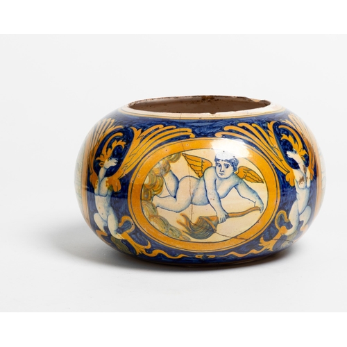 1190 - A RARE AND UNUSUAL ITALIAN MAIOLICA LANTERNDERUTA, 16TH CENTURYof compressed ovoid form, in a fitted... 