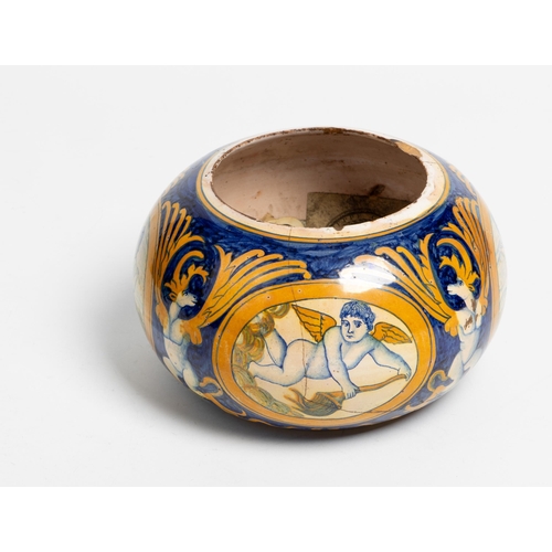 1190 - A RARE AND UNUSUAL ITALIAN MAIOLICA LANTERNDERUTA, 16TH CENTURYof compressed ovoid form, in a fitted... 