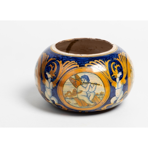 1190 - A RARE AND UNUSUAL ITALIAN MAIOLICA LANTERNDERUTA, 16TH CENTURYof compressed ovoid form, in a fitted... 