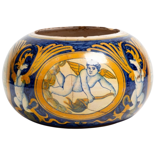 1190 - A RARE AND UNUSUAL ITALIAN MAIOLICA LANTERNDERUTA, 16TH CENTURYof compressed ovoid form, in a fitted... 