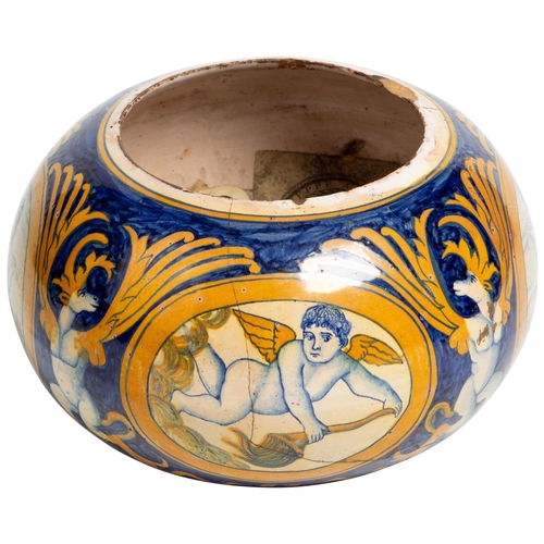 1190 - A RARE AND UNUSUAL ITALIAN MAIOLICA LANTERNDERUTA, 16TH CENTURYof compressed ovoid form, in a fitted... 