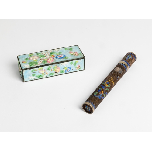 2148 - A CHINESE SILVER AND ENAMEL BODKIN CASELATE QING DYNASTY15cm long; together with A CHINESE ENAMEL BO... 